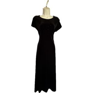 NWT JR Nites Vintage Black Velvet Beaded Short Sleeve Maxi Dress Women’s Size M